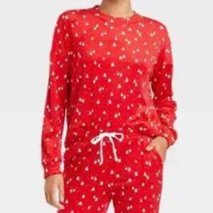 Auden Sleepwear Minky Fleece Pullover Top Red White Tree Print XL
